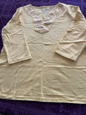 Women’s Cream Embroidered V-Neck Long Sleeve Top